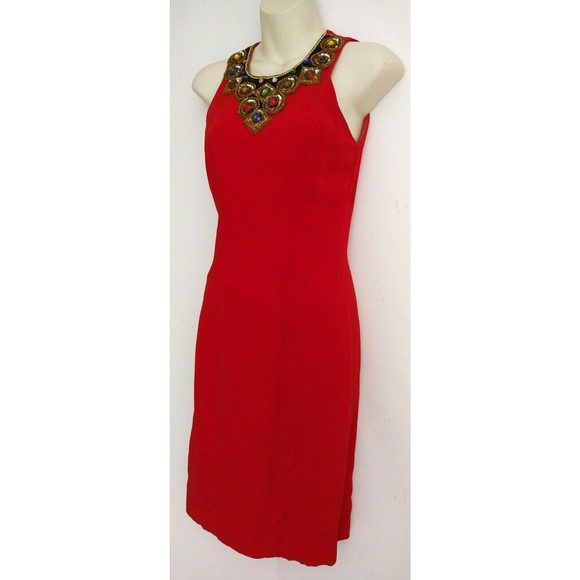 Opalis Vintage Red Cocktail Dress Sequins Beads A Line Size 2 - Picture 3 of 8